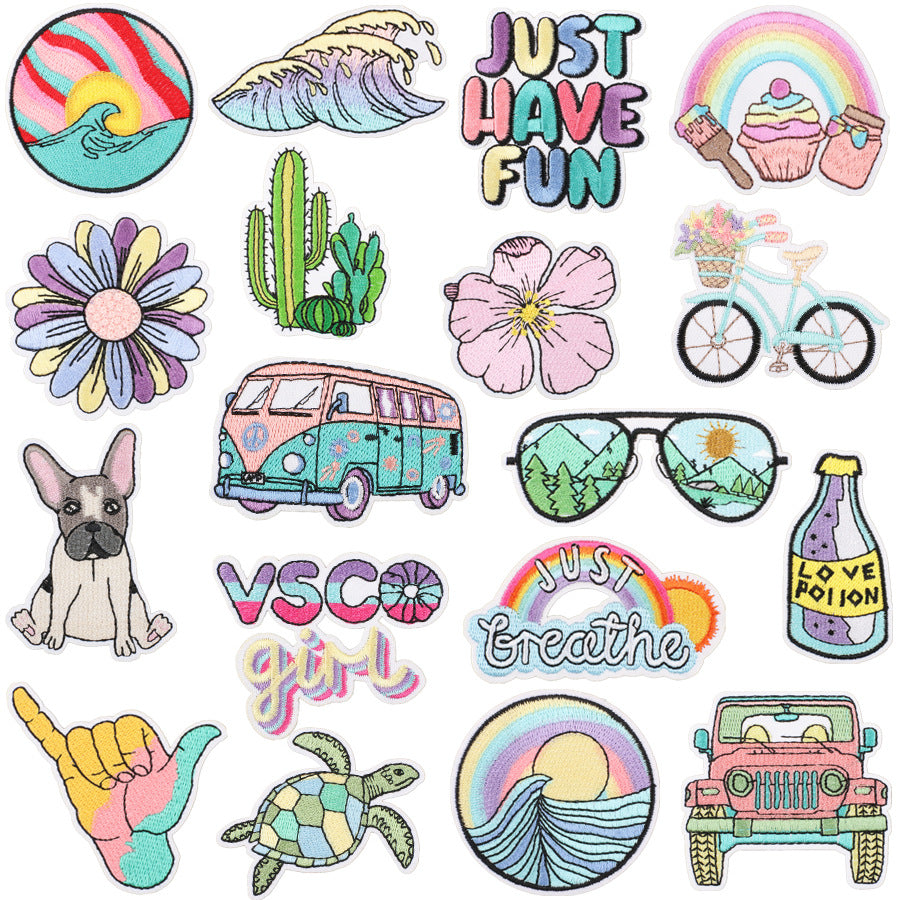 Summer wave embroidery patch 18 pcs