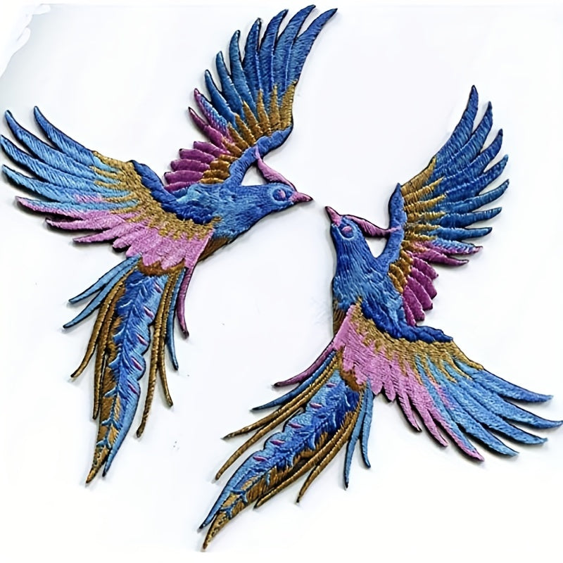 Phoenix Bird Embroidered Applique Patches 1 Pair